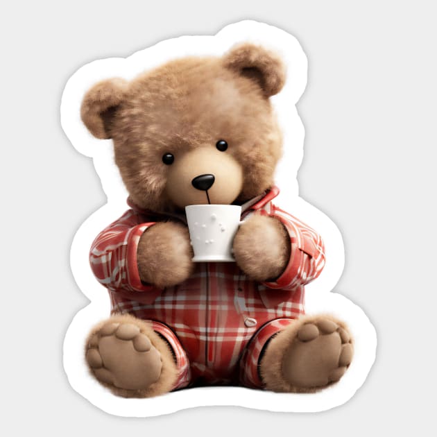 Adorable Teddy Bear Drinking Coffee Early in the Morning Sticker by Cuteopia Gallery